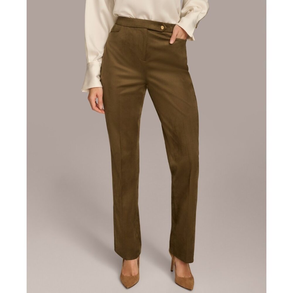 Donna Karan New York Women Straight-Leg Faux-Suede Pants Brown Size 16 MSRP $119